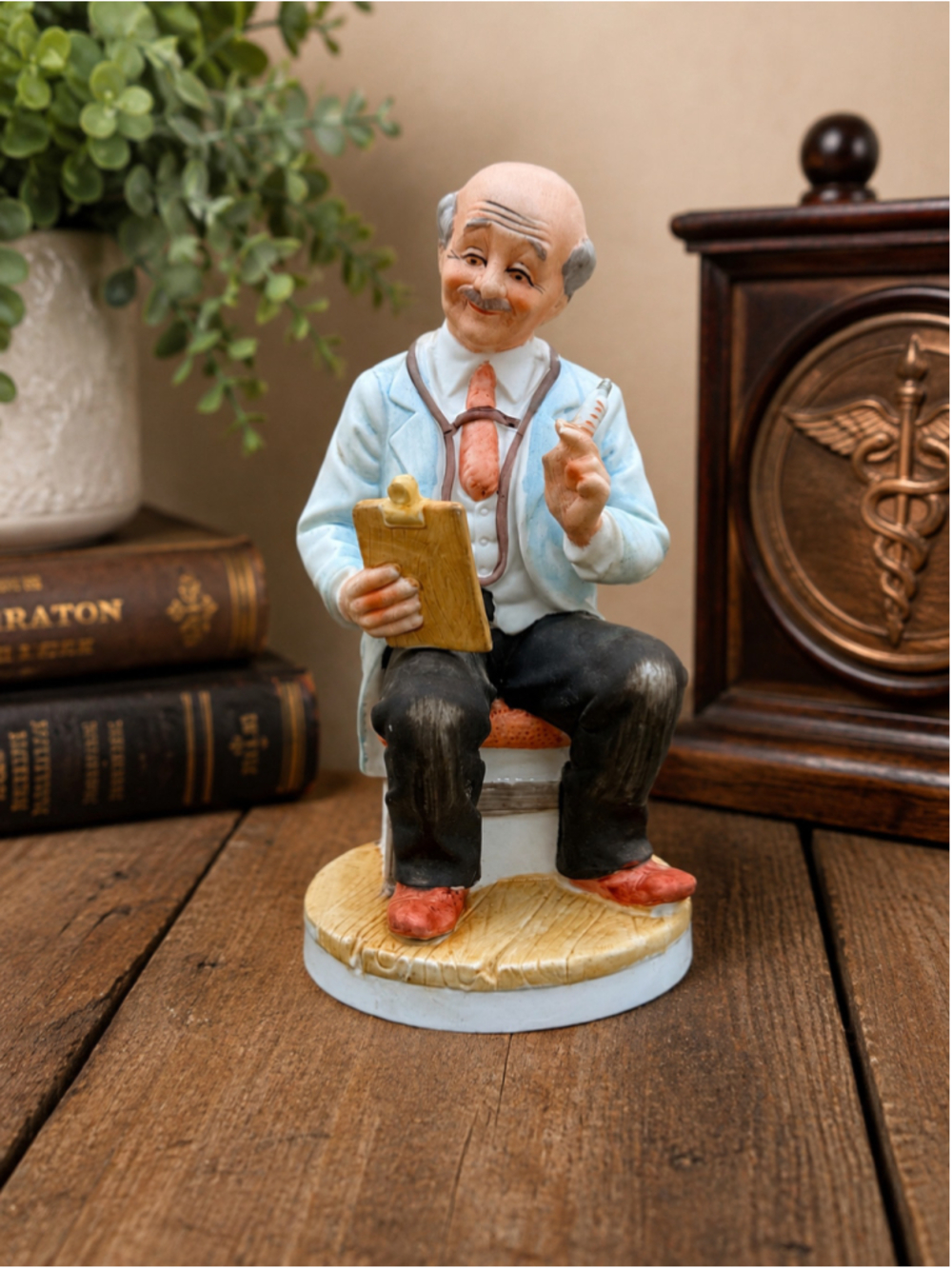 Vintage Male Doctor Ceramic Figurine One Size White Black